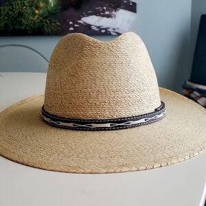 Vintage Handmade Sahuayo Legitimo Mexican Palm Straw Summer Hat Fedora 6 3/4 🌴